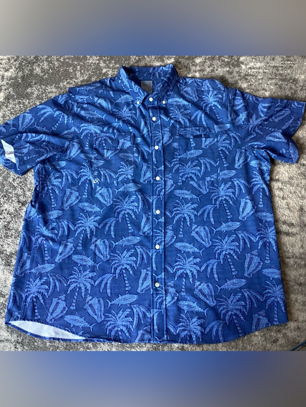Vineyard Vines Men’s Harbor Shirt SS Fishing Palm Tree Sea Shell Fish Blue 2XL